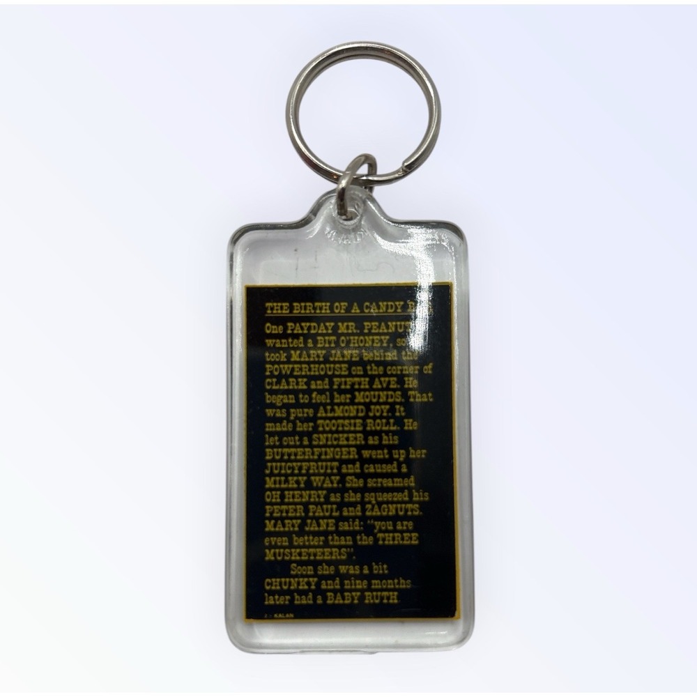 Birth Of A Candy Bar Keychain Adult Humor Story Vintage Plastic Keyring